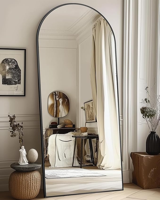 Antok Arched Full Length Mirror, 58"x19" Black Metal Frame Floor Mirror for Bedroom Living Room, Freestanding/Wall Mount/Leaning