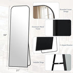 Full Length Mirror 64"x21" Arched Floor Standing Large Mirrors Full Body Mirror with Stand - with Aluminum Frame for Bedroom Living Room, Black
