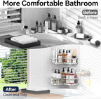 YASONIC Corner Shower Caddy Organizer, Self-Adhesive Rustproof Bath Shelves with Soap Holder & 4 Hooks, Large Capacity Shower Storage Rack for Bathroom Organization, (3Pack, Silver)