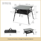 ARROWHEAD OUTDOOR 2-Pack 39" Aluminum Folding Camp Roll Up Table w/Adjustable Height, Undertable Mesh Storage, Carry Bag