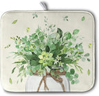 Spring Sage Green Leaves Dish Drying Mat for Kitchen Counter Eucalyptus Leaf Floral Mason Jar Dishes Drainer Mats Absorbent Microfiber Dish Draining Mat Reversible Dish Pad 16x18 Inch