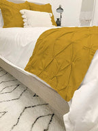 Bed Runner Set - 100% Pure Cotton 800 Thread Count - Luxury 1 Pinch Pleated Bed Runner and 2 Pillow Cover - 3 Piece Pinch Pleated Bed Runner Set California King, Gold
