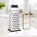 Supercenter Cheese Grater, Size 4-Sided Stainless Steel Box Grater, Food Shredder for Cheese, Parmesan, Vegetable, Dishwasher Safe, Black