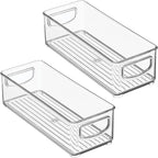 iDesign Plastic Stackable Pantry Bin - Storage Bin with Handles for Cabinets or Fridge - Set of 2 - Clear