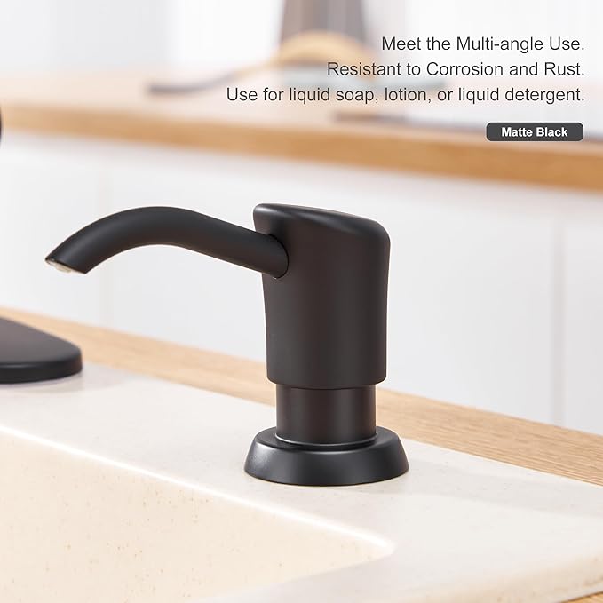 GAGALIFE Built in Sink Soap Dispenser or Lotion Dispenser for Kitchen Sink, Matte Black ABS Pump Head, with 17 Ounce PET Large Soap Bottle