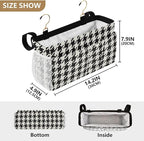 Classic Houndstooth Print Bedside Caddy Storage Bag Bedside Organizer for Bunk Bed Headboards College Organizer Caddy Hanging Shelf 6 Pockets with Hooks for Drinks Magazine Phone Holder