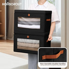 Homsorout Collapsible Storage Bins - Large Stackable Organizer Bins, Decorative Boxes with Handles & Window, Fabric Containers for Living Room, Closet, Dorm, 2 Pack, Black