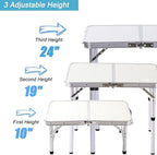 YUFIFAIRY Small Folding Table Portable, 24''L x16''W Foldable Camp Table with 3 Adjustable Height, Indoor Outdoor Lightweight Aluminum for Outdoor Cooking Picnic, (3 Heights)