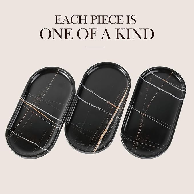 Koville Natural Black Marble Tray, 12"x6" Decorative Tray for Countertop, Catchall for Perfume, Candles, Jewelry Dish