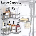 YASONIC Shower Caddy Corner, 3-Pack Adhesive Rustproof Stainless Steel Shower Shelves with Soap Holder, No Drilling Shower Organizer Corner for Dorm, Renters Bathroom, Grey