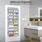 2 Pack 5-Tier Over The Door Organizer with 10 Side Mesh Pockets & Clear Windows, 80 lbs Weight Capacity Hanging Storage for Bathroom, Bedroom, Nursery, Kitchen, Organize Shoes, Diapers(Grey)