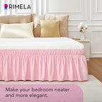 RIMELA Pink Bed Skirt Queen Size 18 Inch Drop, Elastic Bed Skirting for Bed Base and Frame, Bedding Dust Ruffle Easy to Install, Lightweight Wrap Around Adjustable Bedskirt