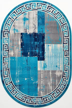 Distressed Blue Grey Greek Key Pattern Indoor Area Rug 7x9 for Living Room Bedroom Dining Room Faux Wool Anti Slip Floor Mats Nursery Entryway Minimalist Geometric Texture Bordered Rugs Retro Carpet