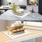 2 PCS Large Stone Dish Drying Mat for Kitchen Counter, 24"×16" Dish Drying Mat with 8"x 4" Coasters, Non - Slip Collapsible Absorbent Mat for Multi - Purpose, Match Any Countertop【White】