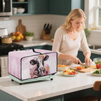 Air Fryer Toaster Oven Dust Cover Washable Fabric Convection Oven Protector with Storage Pockets, L, 18.5 x 22.5 x 13 Inches, Cow Pink Flower Pattern