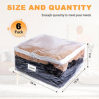 Clear Zippered Storage Bags Plastic Sweater Storage Bags with Zipper 6 Packs Clothing Organizer for Blankets Linen Sweater Bed Sheet Quilt Clothes Pillow (18 x 15 x 9 Inch, White)