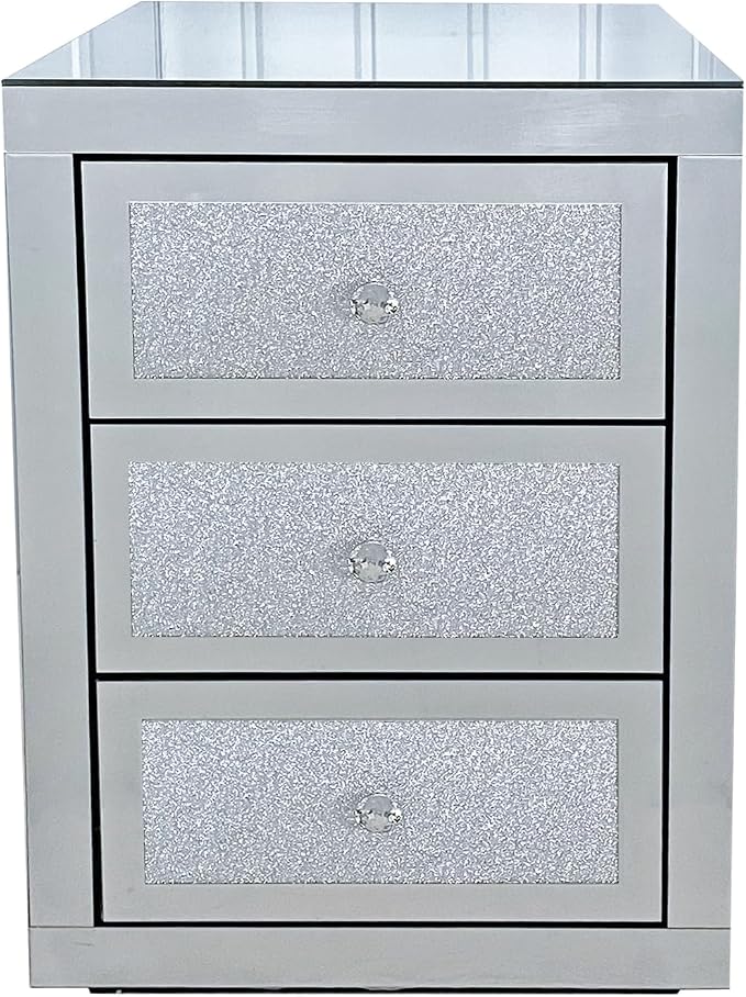 3-Drawer Mirrored Nightstand Bedside Table, Modern Mirrored End Side Table