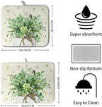 Spring Sage Green Leaves Dish Drying Mat for Kitchen Counter Eucalyptus Leaf Floral Mason Jar Dishes Drainer Mats Absorbent Microfiber Dish Draining Mat Washable Large Dish Pad 18x24 Inch