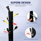 Cable Management Sleeve 10ft (120 inch) - 1.5 inch, Hook-and-Loop Cuttable Neoprene Cord Organizer, Split Wire Reversible Cord Protector for TV USB PC Ethernet Cable Hider Protect Pets Kids