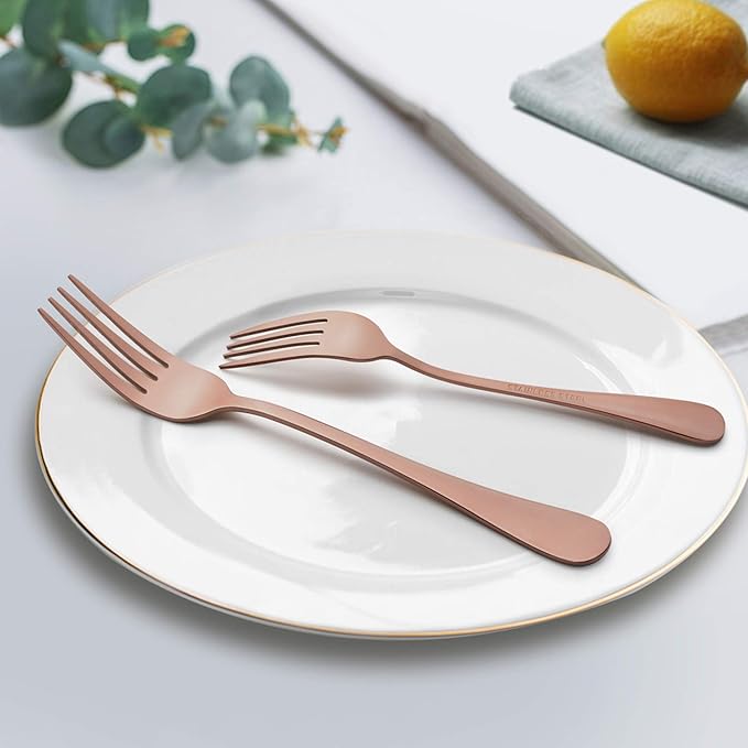 LIANYU Copper Silverware Flatware Set, 60 Piece Stainless Steel Cutlery Set for 12, Mirror Finish, Ideal for Home Hotel Wedding Festival Party, Dishwasher Safe