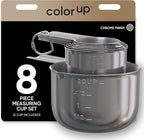 Color Up Measuring Cup Set, 8 Piece, Copper and Chrome Finish, Stainless Steel, Accurate for Wet & Dry Ingredients, Embossed Markings, Easy Pour Spouts, Dishwasher Safe, Kitchen Essential (Stainless)