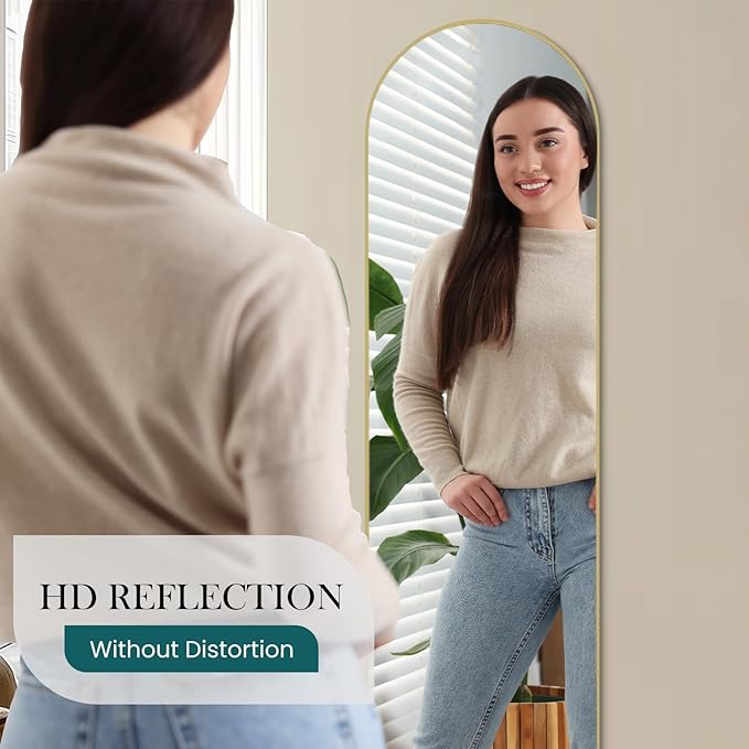 NEWBULIG 59"x16" Arched Full Length Mirror, Full Body Floor Mirror with Aluminum Alloy Thin Frame, Wall or Standing Mirror for Bedroom, Living Room, Dressing Room, Gold
