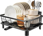 MOUKABAL Dish Drying Rack, Dish Rack, Stainless Steel Dish Racks for Kitchen Counter, Dish Drainer with Removable Utensil Holder, Drainboard (Black,11''W x 15''L)