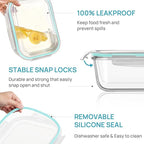 Vtopmart 2Pack 2260ml/ 76.4oz Large Glass Containers Food Storage with Lids, Meal Prep Food Container Set with Snap Airtight Lid for Baking, Microwave, Oven, Leak Proof, for Freezer, Dishwasher, Green