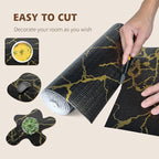2-Layer Drawer and Shelf Liner for Kitchen Cabinet: 17.3in X 20Ft Non Slip Waterproof Shelf Paper Non Adhesive Refrigerator Liners Black/Gold Marble Easy Liners for Bathroom with Knife Tape Measure
