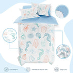 Kids Bedding Set for Girls Boys, Ultra Soft Microfiber Comforter Set Full Size with 4-Pieces, Seashell Ocean Comforters Bed Sets for Kid Children Teen Tween Bedroom Decor