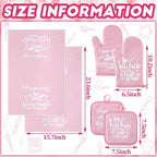 Sratte 6 Pcs Kitchen Decor Accessories Set Farmhouse Towels Pot Holders Oven Mitts Set 2 Dish Towels 2 Potholders 2 Cooking Mittens Oven Glove for Christmas Baking Cooking Supply(Pink,Kitchen)