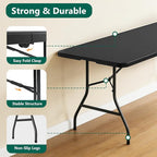 6FT Folding Table, Heavy Duty Plastic Fold-in-Half Utility Table with Handle, Portable Camping Picnic Table with Steel Legs for Indoor Outdoor Party, Dining, Black,2 Pack