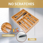 Besilord Silverware Organizer Kitchen Drawer Organizer Utensil Organizer Bamboo Silverware Holder Cutlery Organizer in Drawer Flatware Organizer Tray(7 slots, Natural
