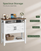 CHOEZON Console Table, Farmhouse Sofa Table with Power Outlet, Coffee Bar Cabinet with Storage, Entryway Table, Coffee Bar Table, for Entrance, Hallway, Kitchen, White and Walnut MXG01UWL