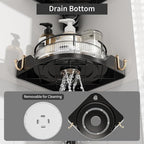 akinbas Shower Caddy Tension Pole with 4 Lazy Susan Organizer 360 Rotating 35-128 Inch No Drilling Floor Standing Shelves Adjustable Shower Rack for Bathroom Corner (Black)