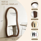 Large Irregular Floor Mirror, 67"x31.5" Asymmetrical Full Length Mirror with Triple Layer Solid Wood Frame, Organic Shaped Mirrors for Living Room Entryway Hallway Bedroom, Leaning/Hanging