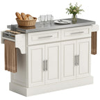 HOMCOM Rolling Kitchen Island Cart with 47" Stainless Steel Top Navy Blue