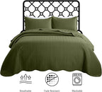 IR Imperial Rooms 8 Pack Quilt King Size Bedding (106" x 96") - Bulk Wholesale for Hotels, Guest Bedroom & Airbnbs - Lightweight Microfiber Reversible Embossed Quilts Bedspread (Olive Green)