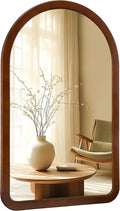 Arched Mirror 30 x 48 Inch,Walnut Brown Wood Rustic Bathroom Tempered Wall Mirror with Wood Frame,Round Corner Arch Farmhouse Wooden Vanity Mirror for Living Room,Entryway or Bedroom