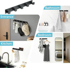 Alise Coat Hooks Wall Mount,Hat and Coat Rack with 5 Hooks Wall Mount Key Hooks for Robes,Bags,Keys,and Towels,SUS304 Stainless Steel Wall Hooks for Hanging,Self Adhesive or Drilling,Matte Black