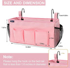 Surblue Bedside Organizer with Hook & Caddy Hanging Storage Bag with Adjustable Straps and Water Bottle Holder for Home, College, Dorm Bunk Bed & Crib Bed Rails Accessories, Pink