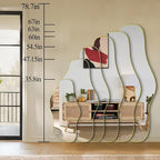 Gold Irregular Mirror, 47.2"x24" Asymmetrical Tempered Glass Mirror, Modern Abstract Frameless Wall Mirrors for Living Room Bedroom Hallway Entryway, Hangs Vertically or Horizontally