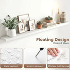 Venusmiles Floating Shelves for Wall, 72 Inch Floating Shelves Set of 1, 6.5" D Wooden Wall Mounted Display Shelves with Invisible Brackets for Living Room, Bedroom, Bathroom, Kitchen Decor, White