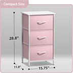 Sorbus Nightstand with 3 Drawers - Bedside Furniture & Accent End Table Chest for Home, Bedroom Accessories, Office, College Dorm, Steel Frame, Wood Top, Pastel Fabric Bins (Pink)