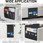 TV Remote Control Holder Couch Caddy, Non-slip Bedside Caddy Organizer with 5 Pockets for Key Glasses Phone Magazine Holders (Black, 35''x18'')