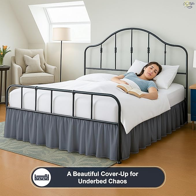 Cottington Lane Ruffled Bed Skirt King Size with Split Corner, Brushed Microfiber Hotel Quality Dark Grey Dust Ruffle, 16 Inch Drop Gathered Bedskirt, Soft and Stylish, Shrinkage and Fade Resistant