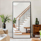 76"X34" Large Floor Mirror Full Length with Stand, Oversized Black Free Standing Full Length Mirror for Bedroom Living Room Home Gym, Rectangular Full Body Mirror, Tempered Glass