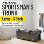 Plano 3 Pack Storage Trunk with Wheels, Gray, Lockable Storage Box, Airline Approved Sportsman Trunk, Hunting Gear and Ammunition Bin, Heavy-Duty Containers for Camping, 108-Quart