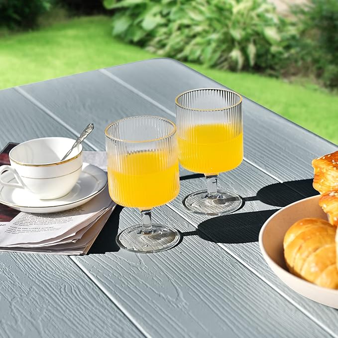 GYMAX Picnic Table, 550 LBS Folding Picnic Tables with Benches & Seats, Weather-Resistant Easy Setup Portable Picnic Table, Wood-Like Foldable Picnic Tables for Outdoors Patio Deck Party BBQ (Grey)
