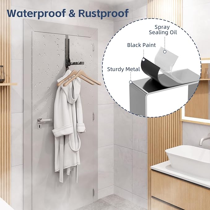 4 Pack Over The Door Hanger Foldable Over The Door Hooks，Rust-Resistant Overdoor Hanger Hook for Laundry (Clothes Drying Rack)&Bathroom (Towel Rack) Small Portable, Black